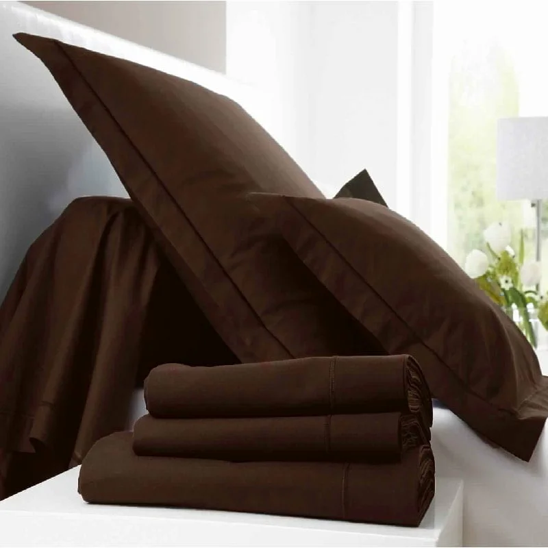 parure-linge-de-lit-marron-shopico coton-uni-tunisie-pieces-min-2-1 Parure de lit 4 pièces en coton - marron – Image 1
