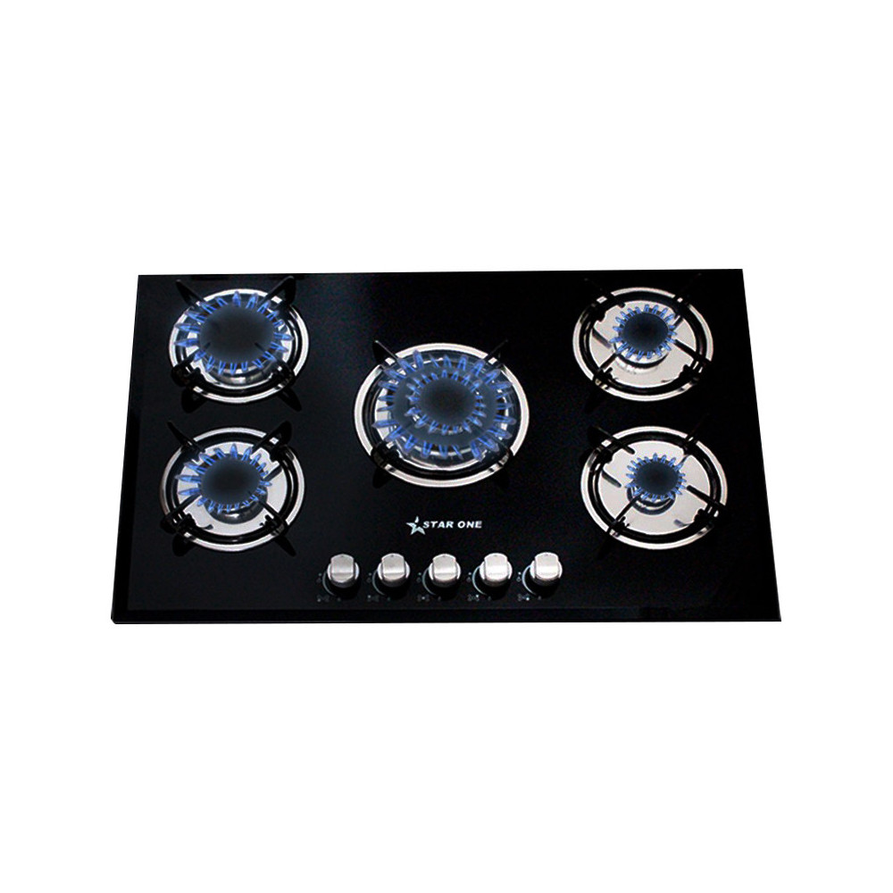 plaque-de-cuisson-encastrable-a-gaz-star-one-5-feux-noir Plaque de cuisson 5 feux STAR ONE en verre – Image 1