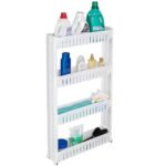 Élément de rangement pour cuisine et salle de bains - 4 étages avec roues - Blanc