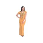 Jebba traditionnelle longue manches courtes  jaune marron motif geometrique