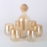 Service à Eau - 7 Pièces- Carafe de 1.5 L + 6 Verres ronds  doré
