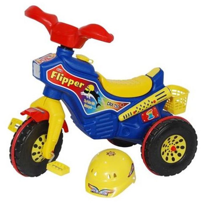 ej020_1 TRICYCLE FLIPPER AVEC CASQUE - BLEU, ROUGE & JAUNE – Image 1