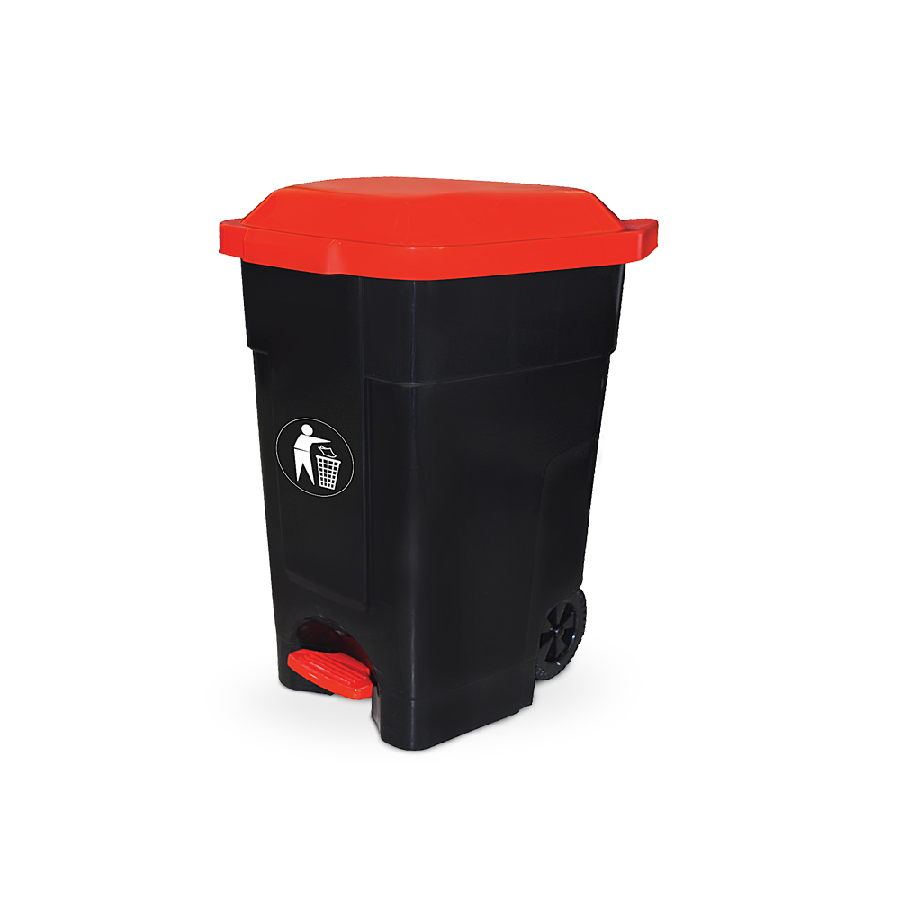 POUBELLE-ENVIRONNEMENT-80-A-PEDALE-NOIR Poubelle 80L avec pédale coleur noir rouge – Image 1