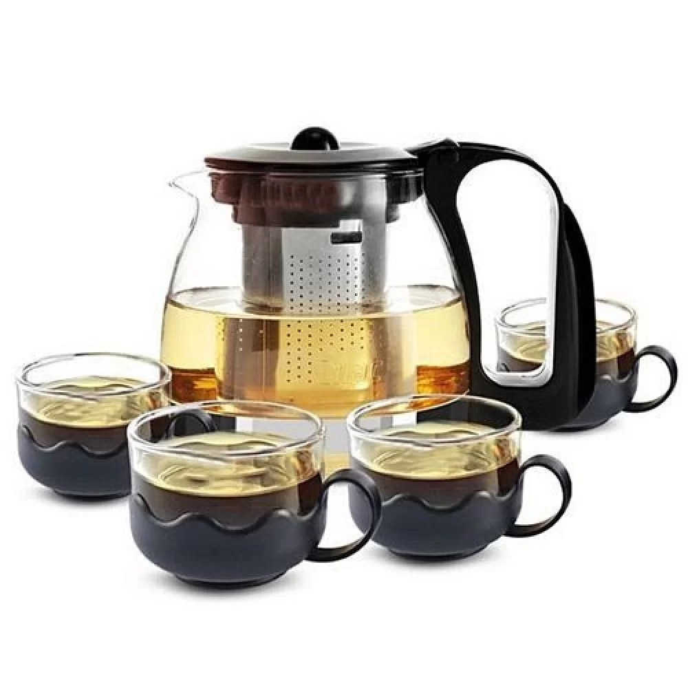 Ensemble-Theiere-Tasse-en-Verre-–-Recouvert-de-Plastique-Shopico tunisie Service théière avec 4 tasses en verre – Image 1