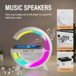 Lampe LED avec haut-parleur Bluetooth et chargeur sans fil radio réveil – Image 4