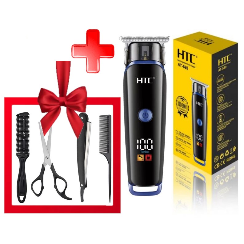 Htc-Tondeuse-cheveux-barbe-AT569-rechargeable-cadeau Tondeuse cheveux et barbe HTC AT 569 rechargeable + Kit de coiffure cadeau – Image 1