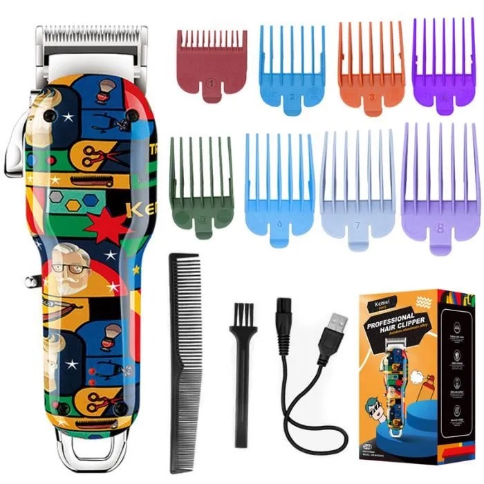 TONDEUSE-cheveux-barbe-sans-fil-coiffeur-coif-tunisie-promo-deal-tondeuse-kemei-km-2092 KEMEI KM-2092 Tondeuse cheveux professionnelle à graffiti pour homme sans fil – Image 1