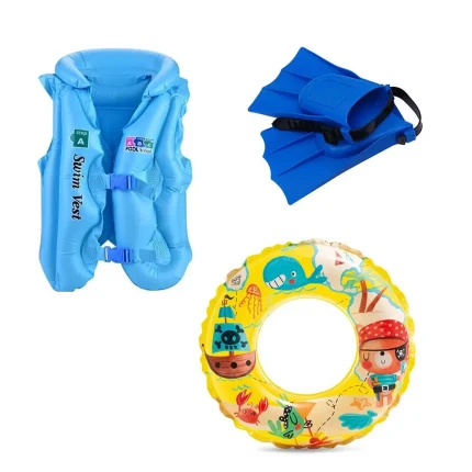 Pack  plage Gonflable Junior: Bouée Intex Ronde + Palmes + Gilet A
