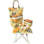 Pack plage modèle agrumes : Table pliable + panier + 2 glacières + lot de 4 gobelet en plastique