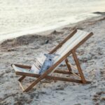 Chaise longue 3 niveaux en toile à rayures avec accoudoires