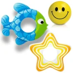 Pack plage gonflable smile  : 1 Ballons smiley + bouée Intex Etoile + Bouée poisson