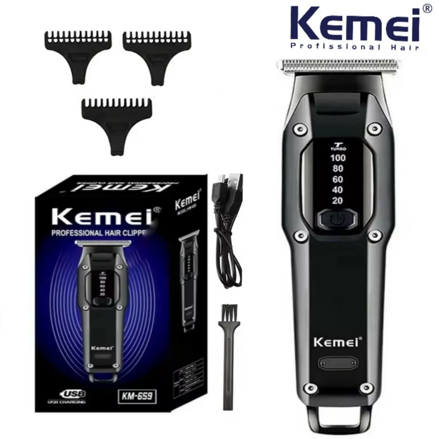 Tondeuse-cheveux-professionnelle-KEIMEI-km659-hommes-sans-fil-avec-ecran-LED-tunisie-promotion-shopico Tondeuse à cheveux Kemei km-659 – Image 1