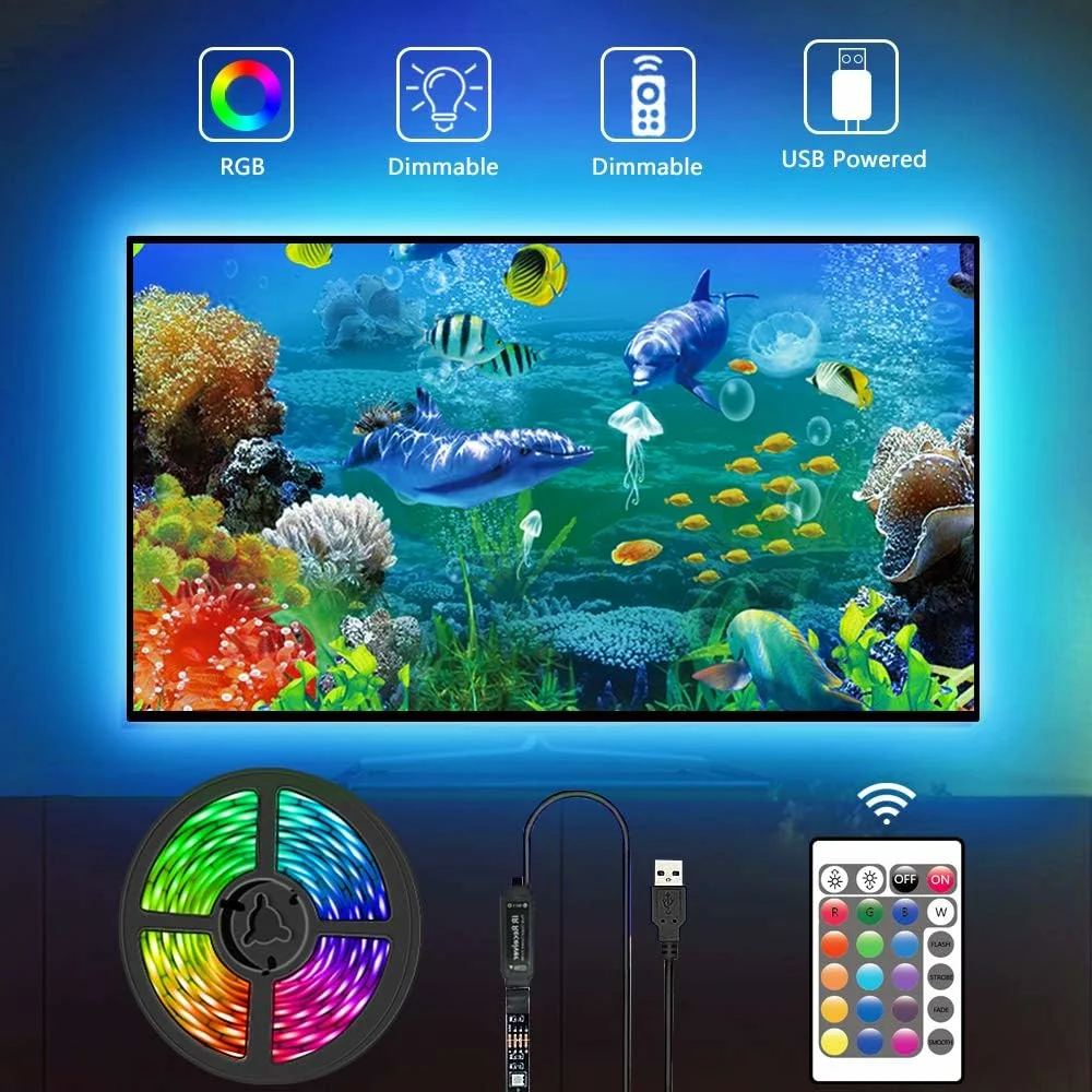 Bande-lumineuse-TELEVISION-tv-LED-5-metre-coloree-shopicotunisie-2 Bande lumineuse pour TV LED 24 couleurs différentes – Image 1