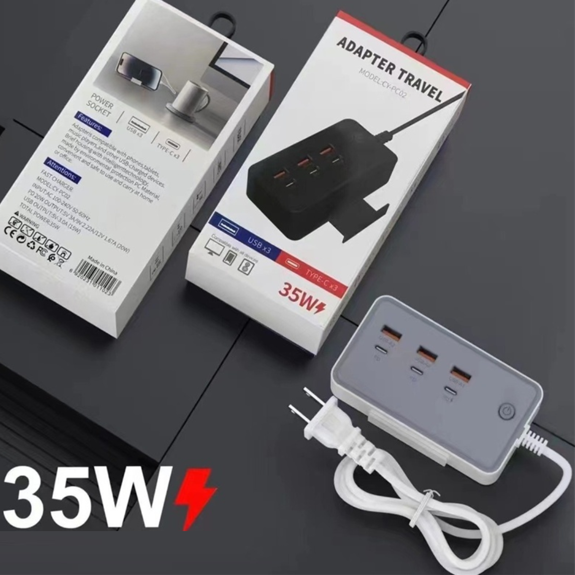 Chargeur-bureau-multifonction-CY-PC02-35W-6 ports-promo-deal-tunisie-4 Chargeur de bureau multifonction CY-PC02 35 W à 6 ports – Image 1