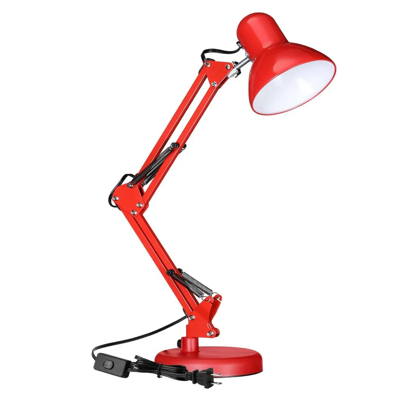 lampe-bureau-bras-long-flexible-style-americain-tunisie-shopico shop-ligne-rouge Lampe de bureau rouge bras long pliable avec Socle – Image 1