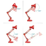 Lampe de bureau rouge bras long pliable avec Socle – Image 2