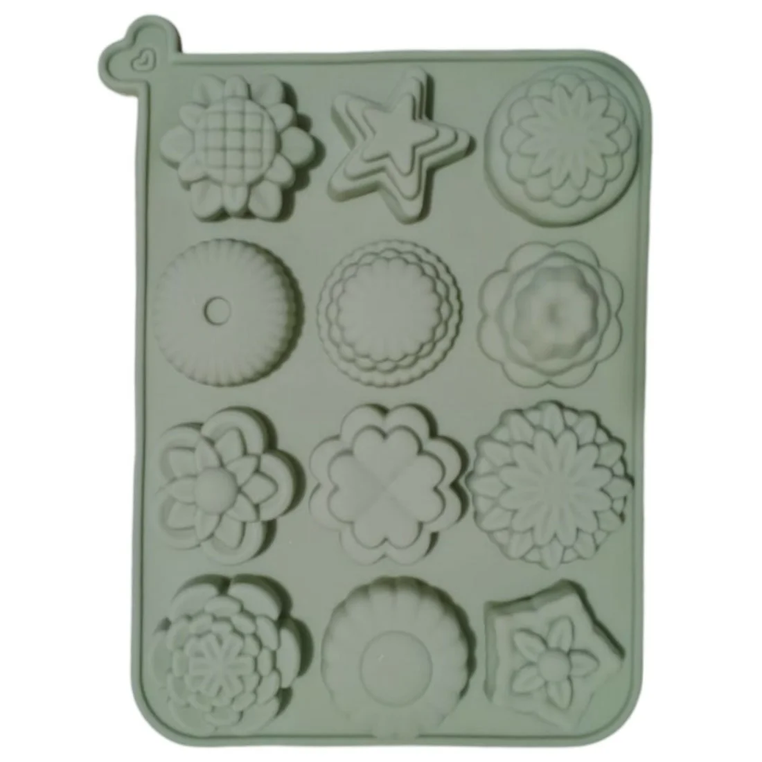 moule-alimentaire-gateau-cake-silicone-fleur-rose-etoile-tunisie-shopico 2 Moule silicone 12 Cavités Chocolat, Gelée motif fleur – Image 1