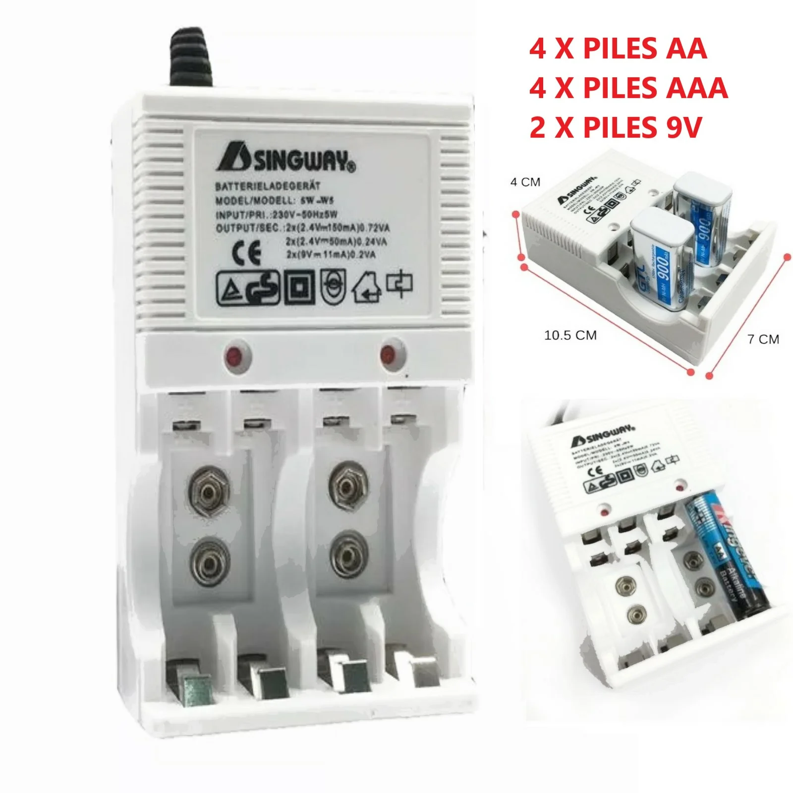 Chargeur-batterie-4-emplacements-fontes-9V-AA-AAA-Tunisie shopico l Chargeur de Pile Rechargeable AA/AAA/9V – Image 1