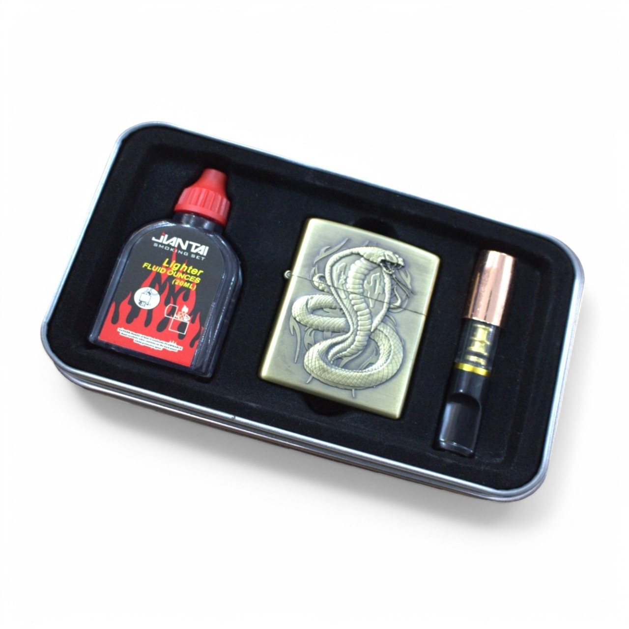 Coffret-Briquet-cadeau-Luxe-Métallique-3D-Filtre-Cigarette-tabac-Réutilisable-Recharge-Liquide-tunisie-promodaL-COBRA2-Photoroom Coffret Briquet De Luxe Métallique motif COBRA – Image 1