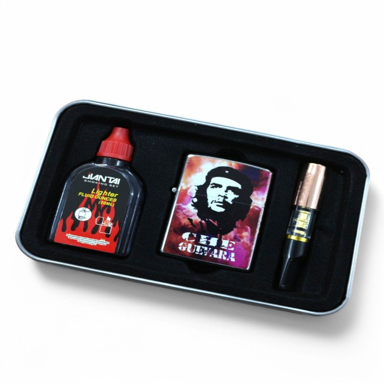 Coffret-Briquet-cadeau-she-ge-vara-Métallique-3D-Filtre-Cigarette-tabac-Réutilisable-Recharge-Liquide-tunisie-promodaL-66 Coffret Briquet De Luxe Métallique motif CHE GUEVARA-2 – Image 1