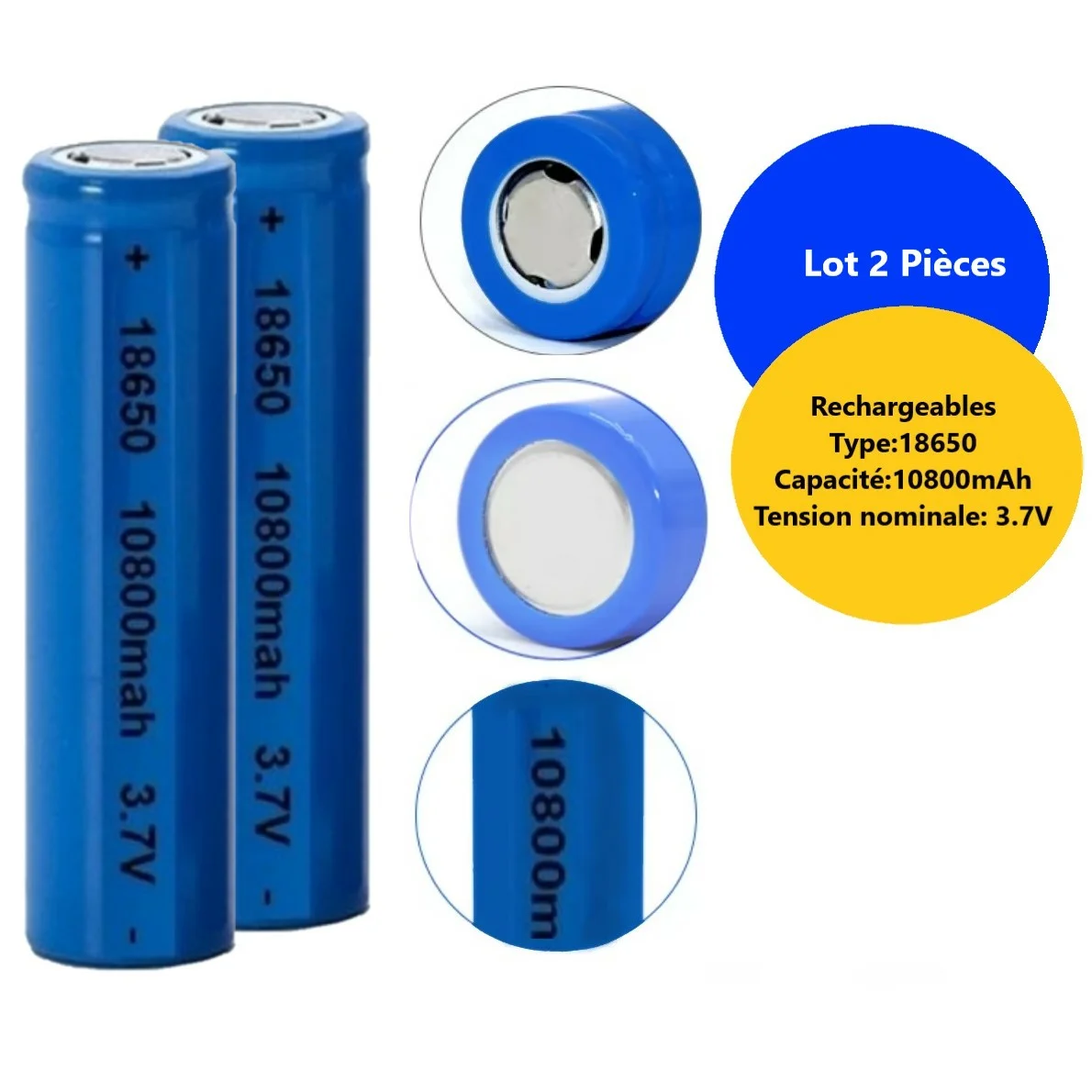 Lot-2-Piles-piles-rechargeables-3-7v-18650-10800mah-Tunisie-shopico qte4 Lot de 2 Piles rechargeables 3.7 V-18650 10800mAh – Image 1