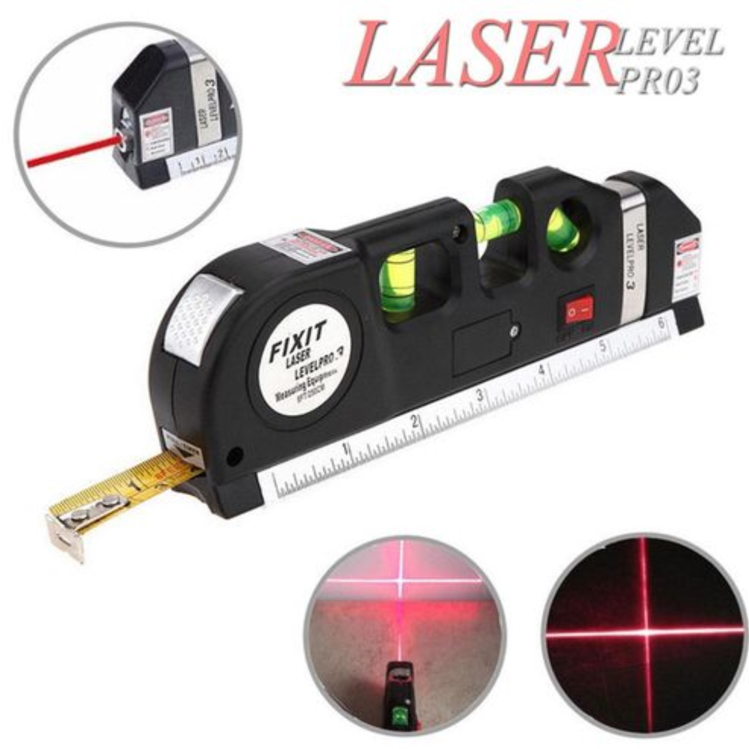 Niveau-laser-multifonction-règle-métrique-promo-deal-tunisie-4 Niveau Laser Pro 3 Avec Ruban à Mesurer Intégré – Image 1