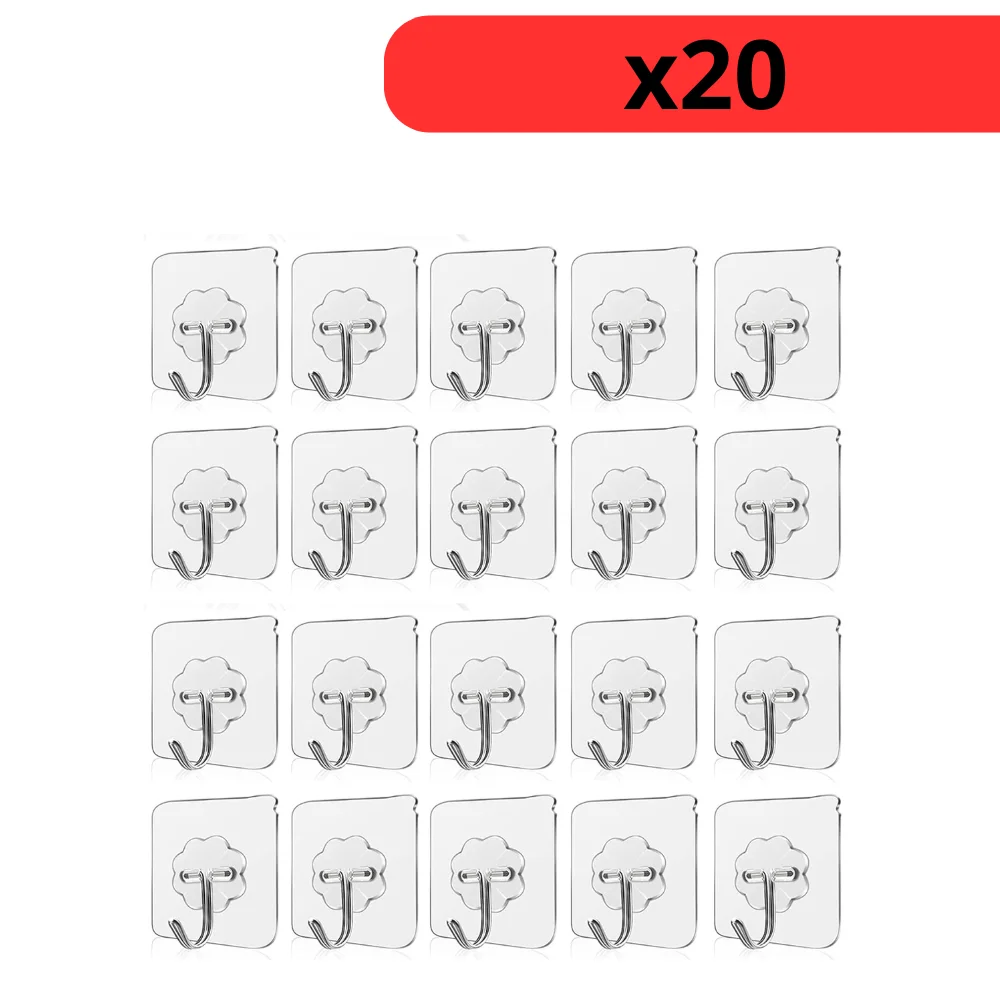 Promotion-Tunisie-Crochets-Muraux-Auto-Adhesifs-Transparents-–-Lot-de-5-10-ou-20-–-Fixation-Forte-et-Reutilisable-shopico 11 Lot de 20 Crochets Muraux Auto-Adhésifs Transparents – Image 1