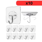 Lot de 10 Crochets Muraux Auto-Adhésifs Transparents