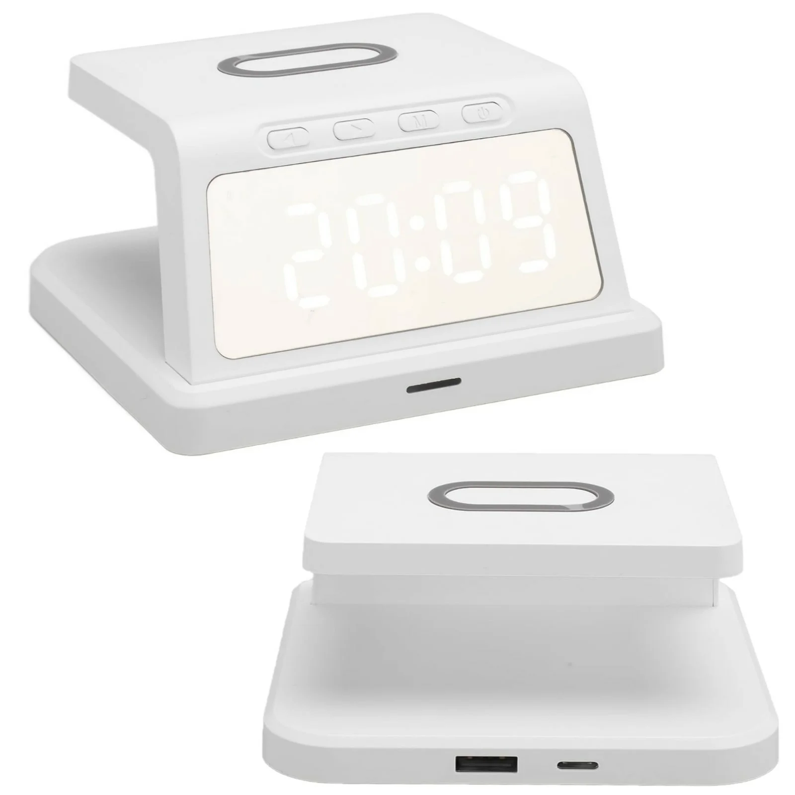 Reveil-Chargeur-Station-sans-fil-wifi-horloge-Tunisie-shopico l Réveil avec chargeur sans fil couleur blanc – Image 1