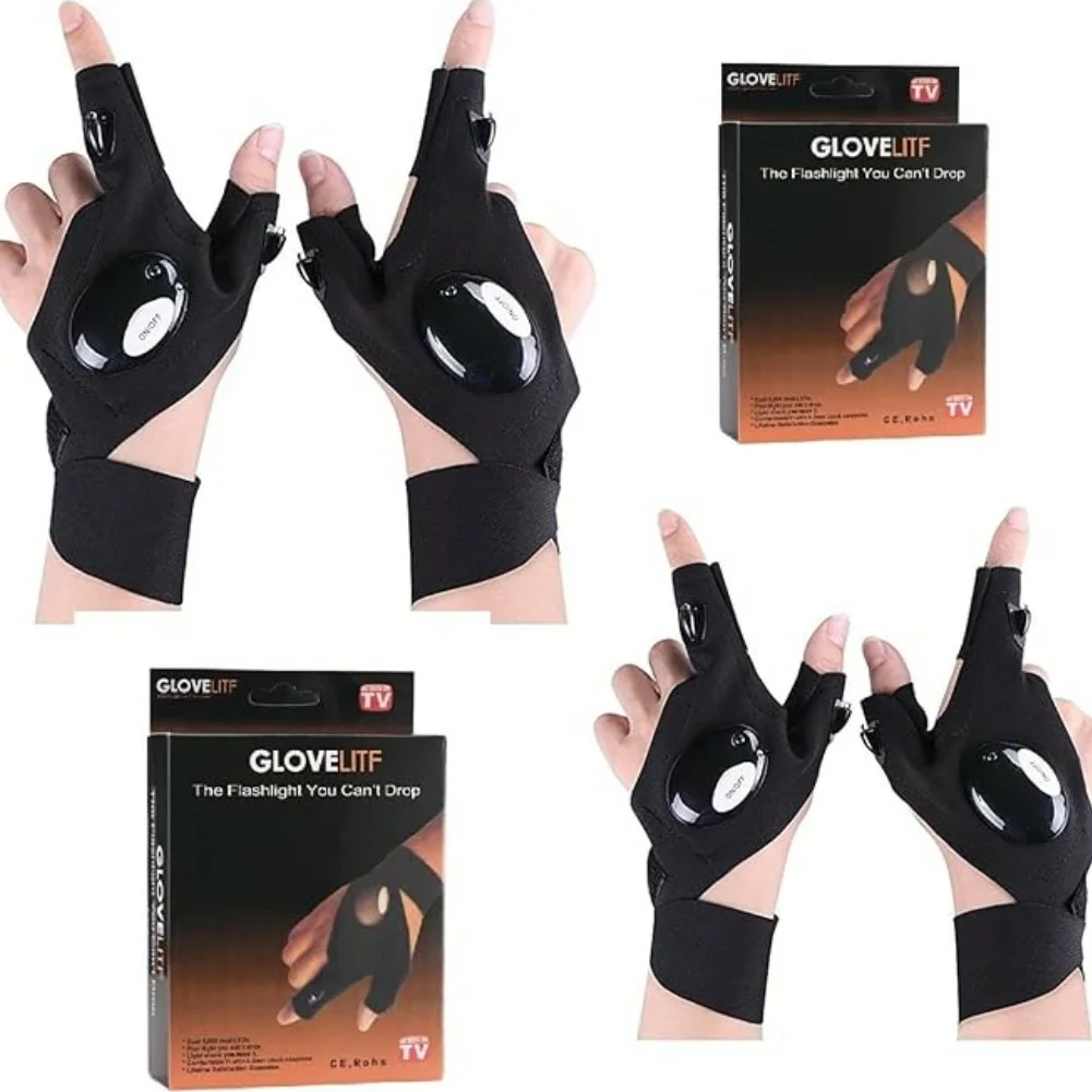 gant-led-lumiere-mains-libre-exterieur-camping-cyclisme-course-elastique-shopico tunisie Gants de pêche de nuit à LED multifonctions, lampe de poche – Image 1