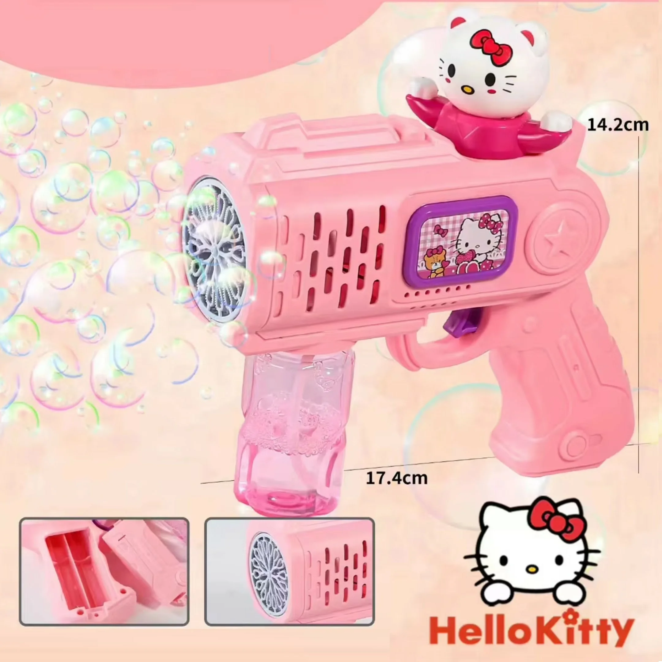 jouet-enfant-pistolet-bulles-cadeau-filles-garcons-jeu-ete-hello-kitty-shopico tunisie- Pistolet à bulles pour fille modèle Hello Kitty – Image 1