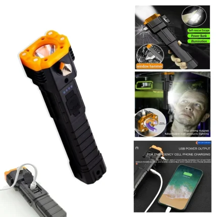 Lampe torche SOS avec Brise vitre - Coupe sangle - Power Bank - mode SOS