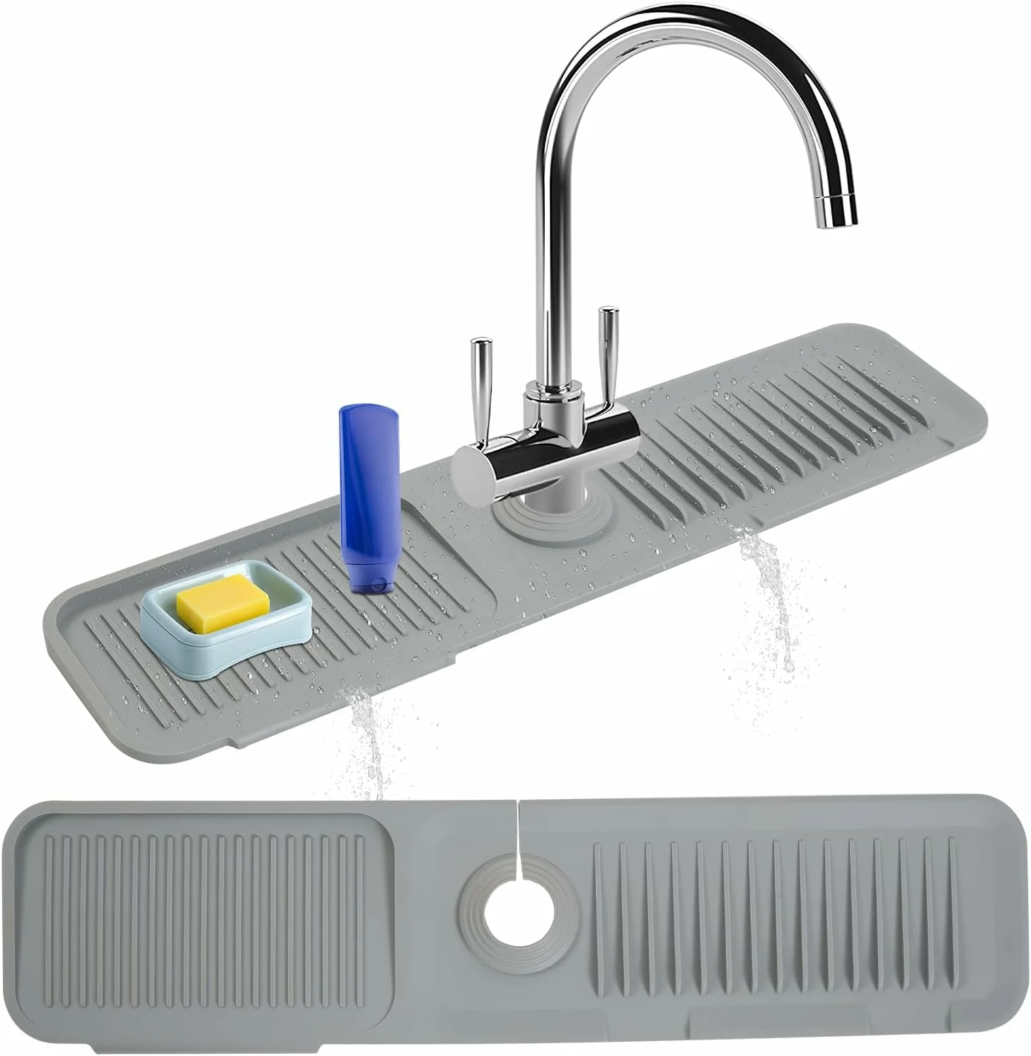 tapis-silicne-qualite-robinet-fuites-GRIS-cuisine-salle-de-bain-tunisie-shopico Tapis plateau en silicone Robinet D'évier Cuisine – Image 1