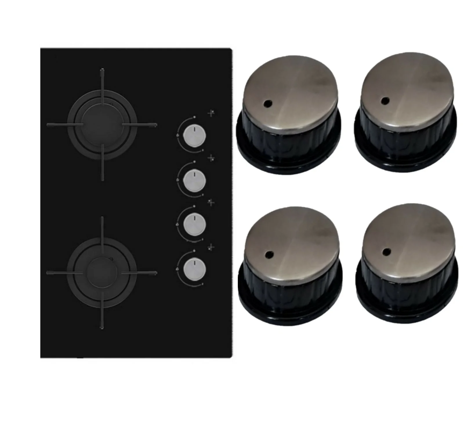 Bouton-cuisiniere-plaque-cuisson-remplacement-renovation-tunisie-shopico 226 Ensemble de 4 boutons de plaque de cuisson- noir silver – Image 1