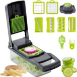 Mandoline Multifonction 14 en 1 – Coupe-Légumes, Râpe, Trancheuse et Hachoir