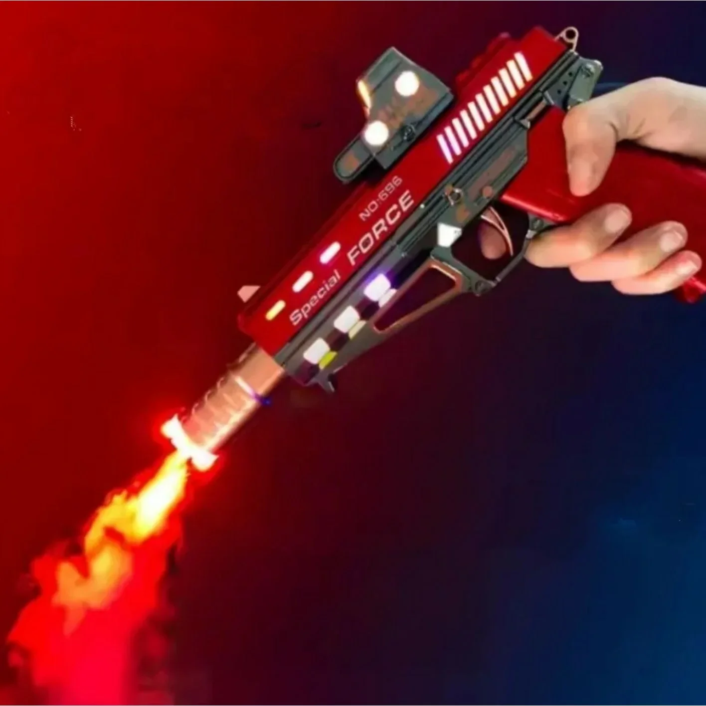 jouet-PISTOLET-enfant-aid-jeux-cadeau-tunisie-qualite-top-en-ligne-shopico rouge2 Pistolet musical avec canon télescopique vibrant et à fumée – Image 1