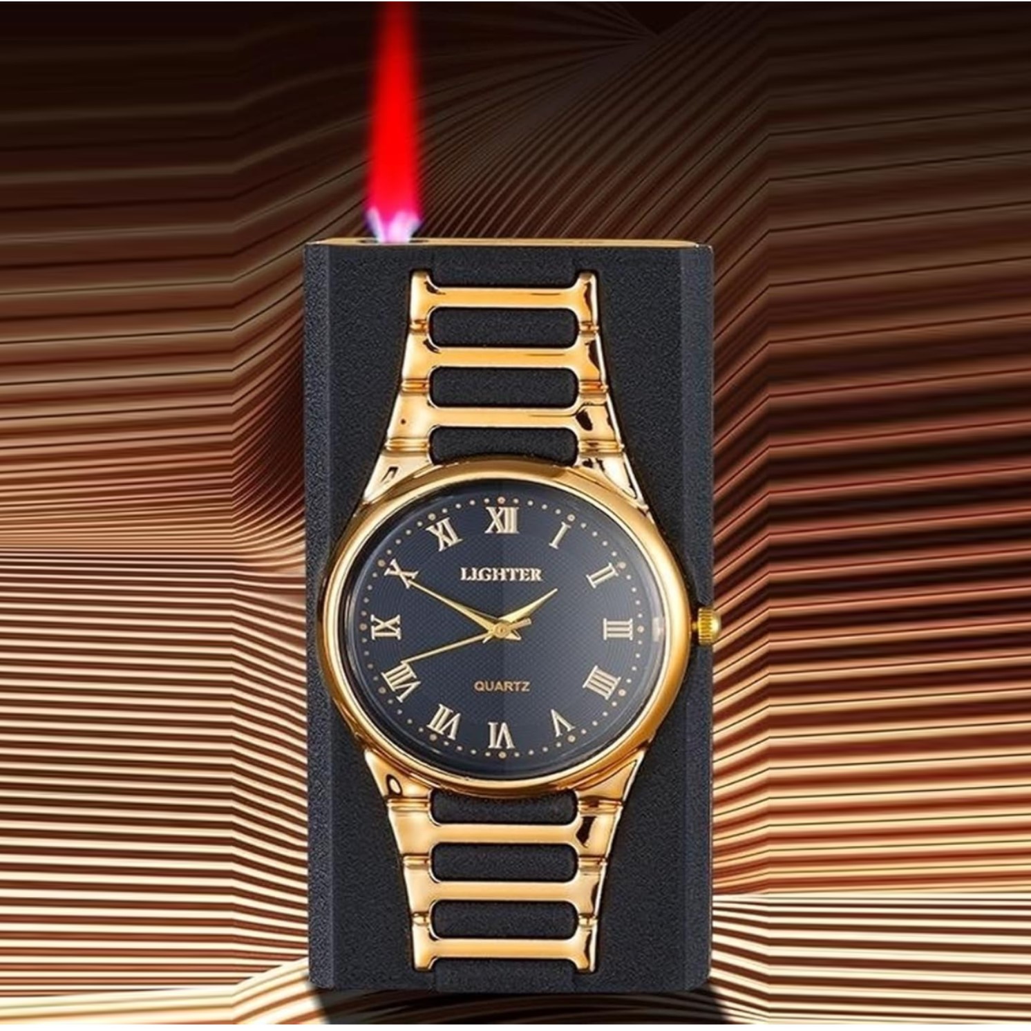 Briquet-flamme-reglable-horloge-cadeau-rechargeable-shopico tunisie- Briquet à flamme réglable avec horloge – Image 1