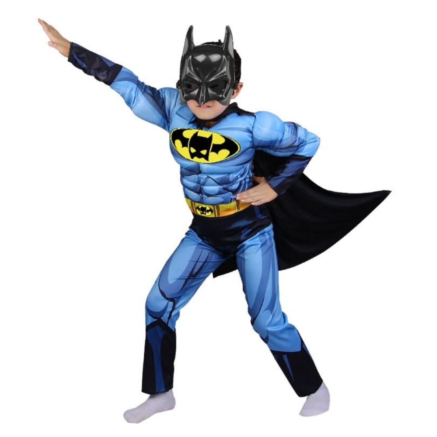 Costume-super-heros-Batman-enfants-gris-bleu-cape-masque-vetment-shopico tunisie Costume de super-héros Batman pour enfants – Image 1