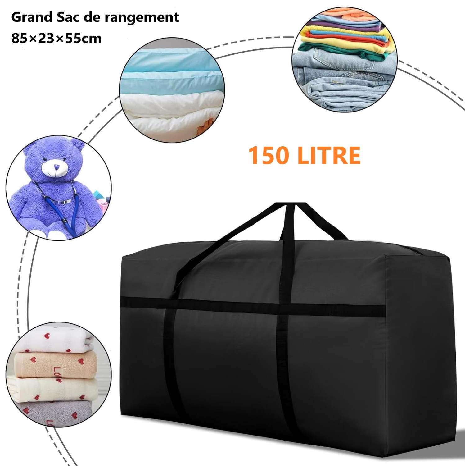 SAC-de-rangement-couettes-coussins-tunisie-promo-enligne-shopico Grand Sac de rangement noir 150 Litres – Image 1