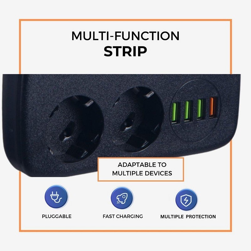 Rallonge Multiprise avec 3USB, 2 Prises,1 type C – Image 2