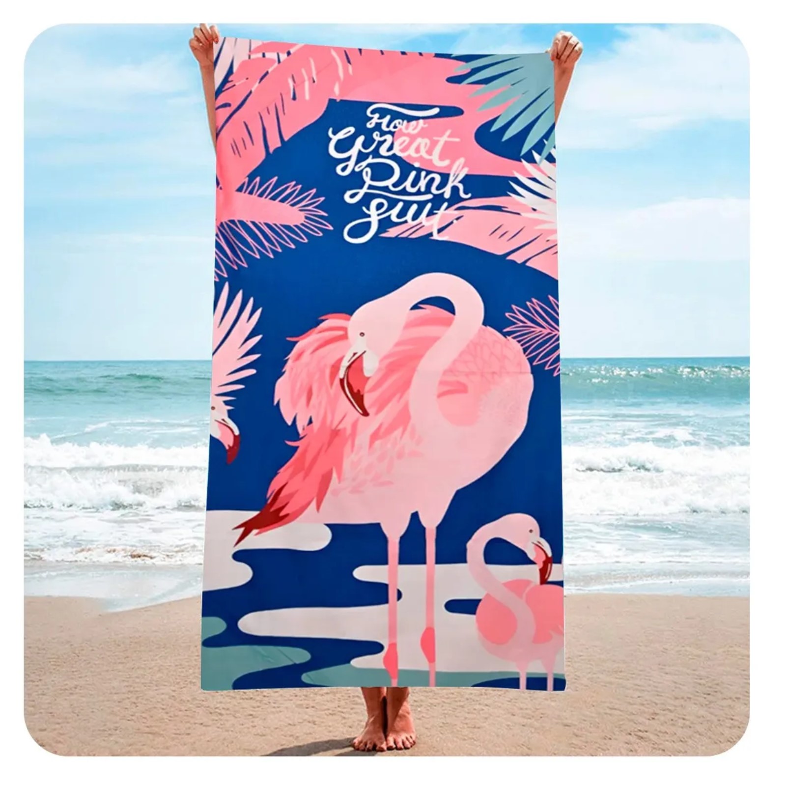 serviette-plage-spa-piscine-flammat-rose-summer-enfant-shopico tunisie-2 Serviette de plage Flamant Rose – Image 1
