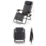 Chaise de Jardin Pliable Réglable avec Appui-tête et Porte-Gobelet – Image 6