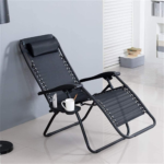 Chaise de Jardin Pliable Réglable avec Appui-tête et Porte-Gobelet – Image 3