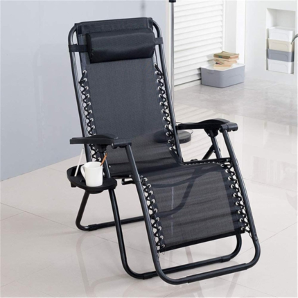 Chaise de Jardin Pliable Réglable avec Appui-tête et Porte-Gobelet