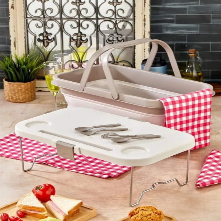 Panier en silicone pliable avec table pour camping 24 L