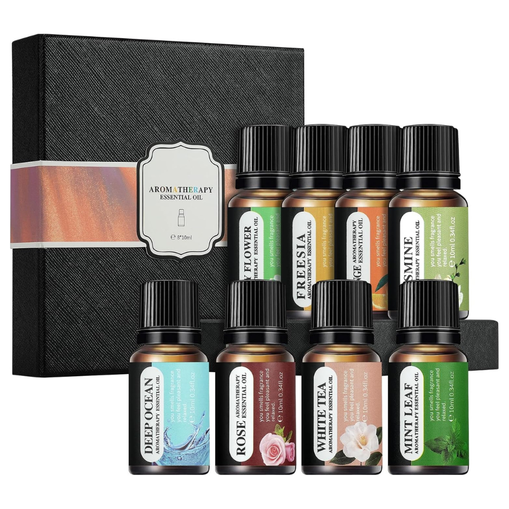 Coffret de 8 Huiles Parfumées 10 ml – Huiles Aromatiques pour Diffuseur, Humidificateur