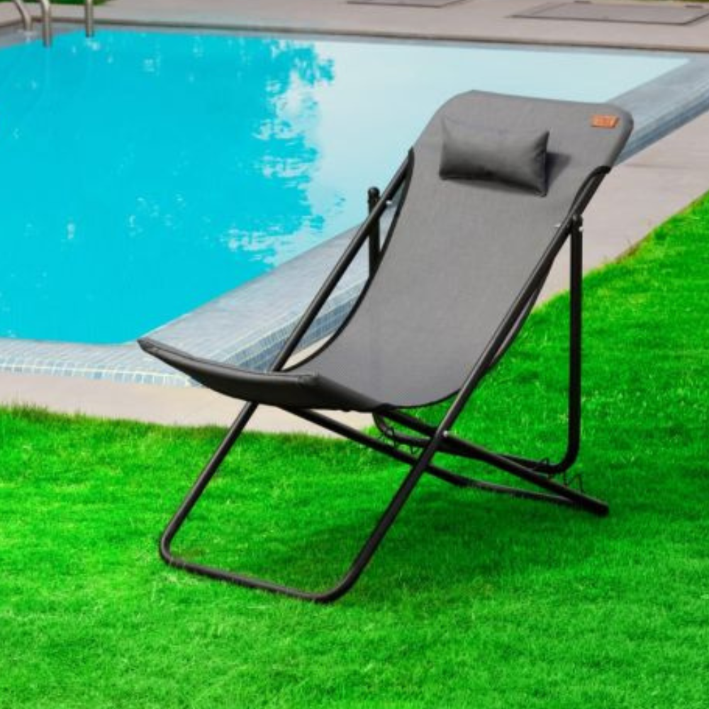 Chaise longue Metatub pliable Gris structure Noire - réglable 3 positions