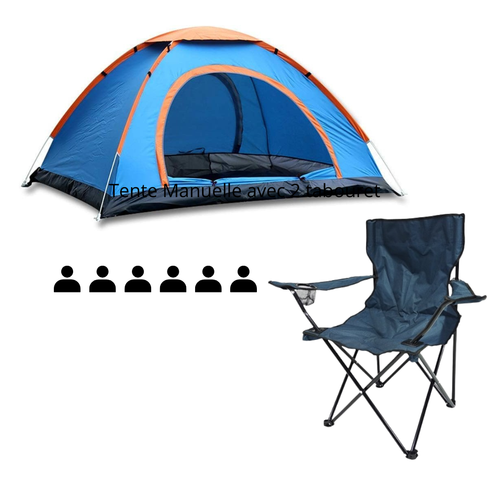 Tente-Manuelle-6-places-avec-une-chaise-pliante-1.png Tente 6 places + 1 chaise pliante – Image 1