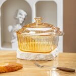 Marmite en Verre Ambré Résistant à la Chaleur avec Couvercle