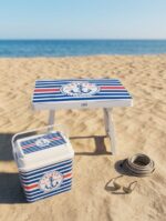 Pack Plage & Camping – Glacière + Table Pliable Motif Marinière